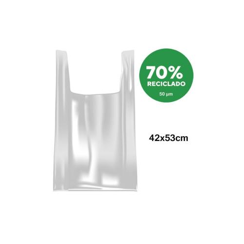 Bolsa Plastico Asa Camiseta 42x53cm Blanca 50 uds Reciclada 70%